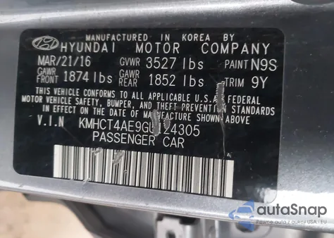 2016 Hyundai Accent Se из США, поврежденный, VIN KMHCT4AE9GU124305